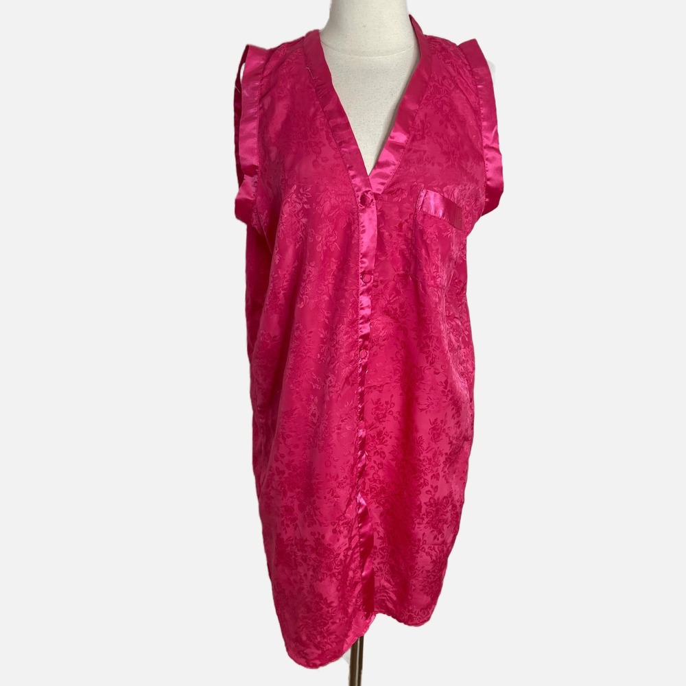 A Milano Intimates Pink Floral Jacquard Satin Sleep Shirt Nightgown Medium